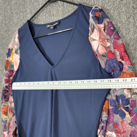 Boston Proper Blouse Womens Medium Blue Mesh Embroidered Floral Long Sleeve Top - Picture 5 of 12